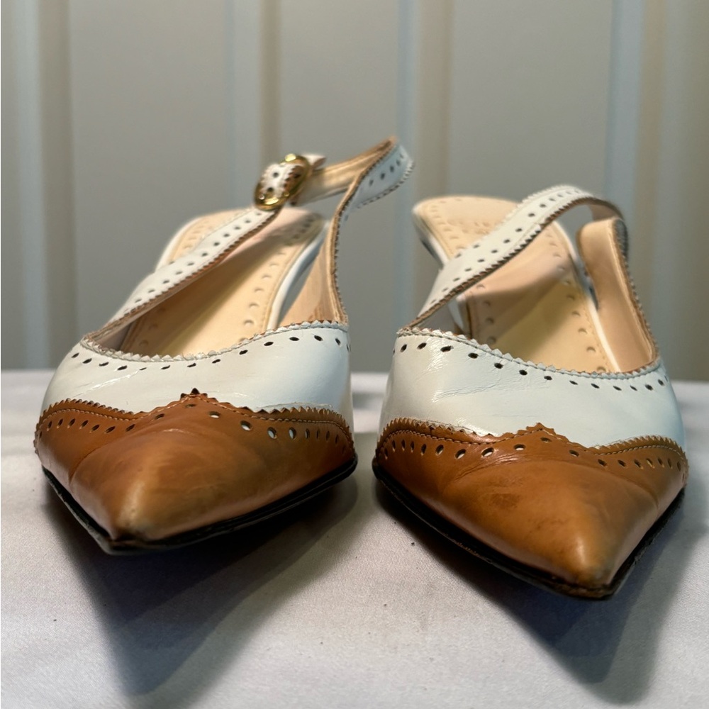 Classic Tan and White wing tipped heels by Circa Joan and David - Picture 3 of 11